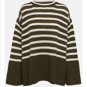 Jardin Des Orangers Allude Striped Wool Cashmere Sweater Womans XS Green White